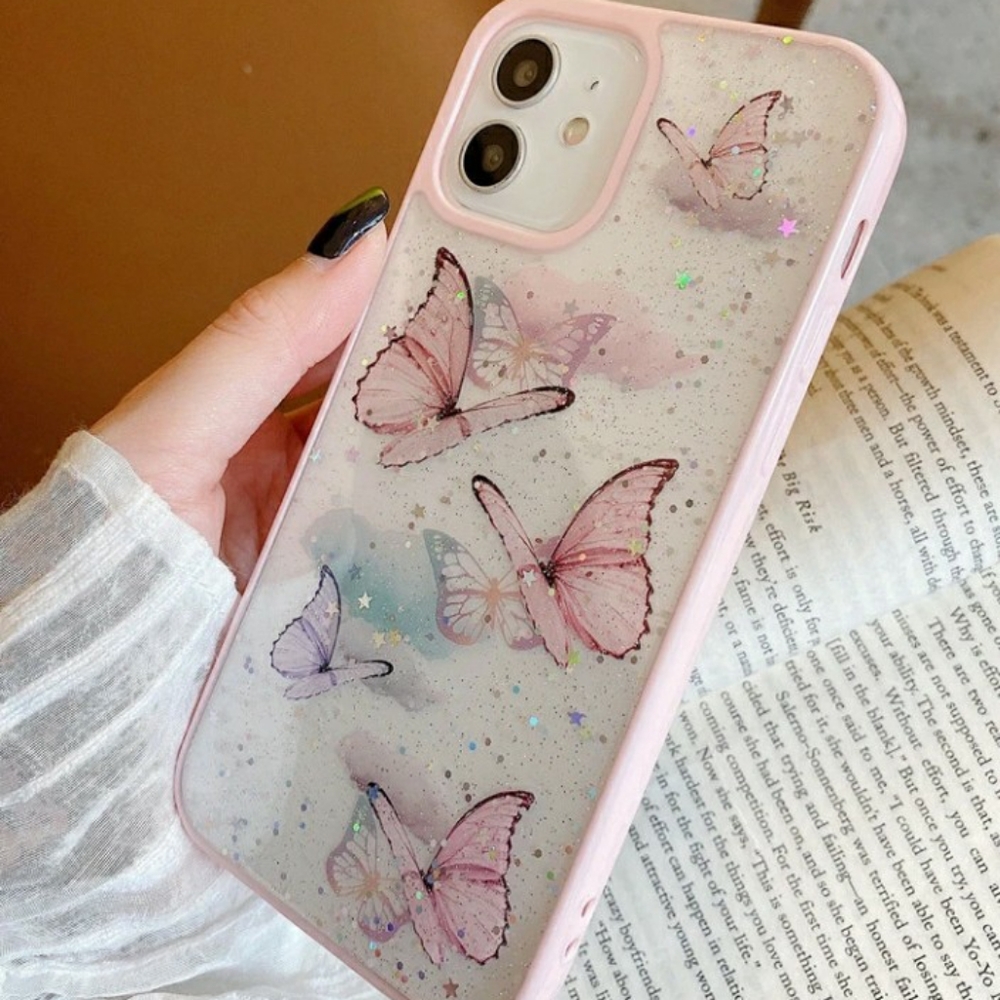 Butterfly pattern contrast frame phone case for iphone 12